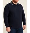 Thumbnail Angled front view of navy long sleeve polo worn with jeans.